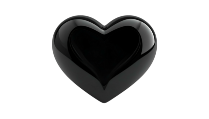Glossy, black heart shape against black background