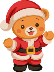 Little Bear Wearing Santa's Costume Cheer Up Vector Illustration