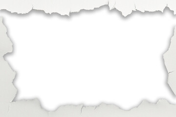 Obraz premium A torn white surface reveals a dark, rectangular void with jagged edges