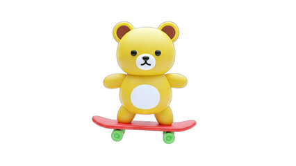 Naklejka premium Yellow Bear Riding Skateboard on White Background