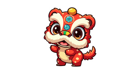 Cartoon Lion Dance Illustration for Lunar New Year