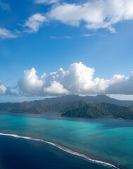 Aerial view of Tahaa island, French Polynesia, with turquoise lagoon and reef © daboost