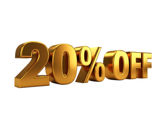 Shiny golden three dimensional '20% off' text for sale promotion