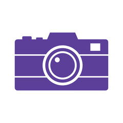 Simple purple camera icon on white background