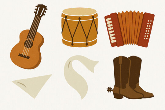 Chilean Folk Music Icon Set Vector Illustration with Traditional Instruments and Symbols