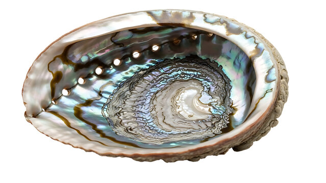 Iridescent abalone shell on white background isolated on transparent background