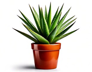 Fototapeta premium An isolated white background with a fake aloe vera desk plant
