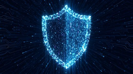 Digital glowing blue shield icon