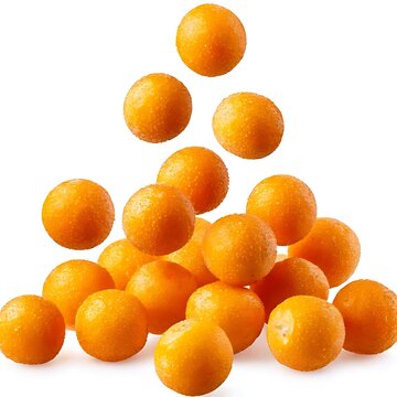 Isolated falling cornballs with a clipping trail on a white backdrop