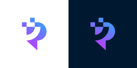 Obraz premium Modern Abstract Letter P Logo Design with Pixelated Geometric Elements and Gradient Colors