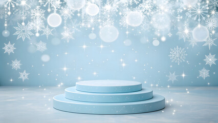 Winter holiday stage with snowflakes and bokeh lights