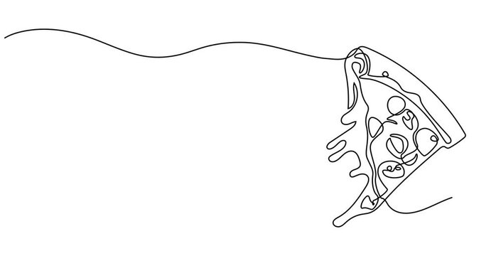 Animated self drawing of   One continuous line drawing of pizza slice. Symbol of italian food and restaurant delivery concept in simple linear style. Banner menu in editable stroke