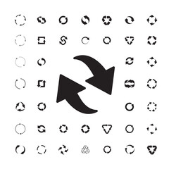 A set of black arrows for refreshing, recycling, downloading data, and presentations.