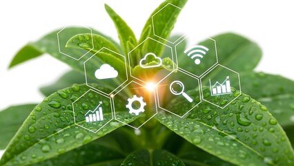 Green leaf with technology icons