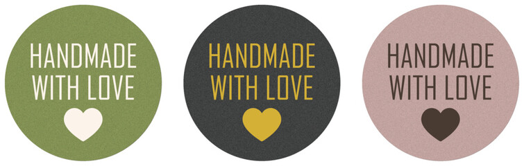 Set of handmade with love circular labels with heart icon for product packaging