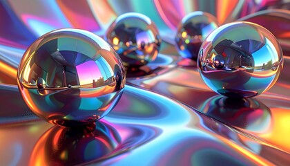 abstract, metallic orbs, glossy reflections, colorful light, smooth waves, reflective surface, futuristic, modern wallpaper, 3D spheres, elegant abstract, template, bright tones, ambient glow, artisti