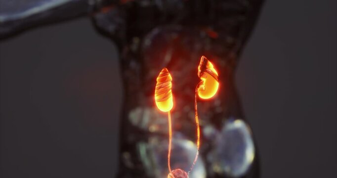 This visual illustrates the internal anatomy of human kidneys, highlighting their shape, location, and connections within the body. It serves as an educational tool for understanding renal function.