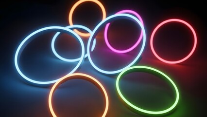 Glowing neon circles rings colorful lighting concept for modern technology abstract background futuristic design energy and vibrant light 3d rendering