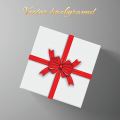Top view of white gift box with red bow vector