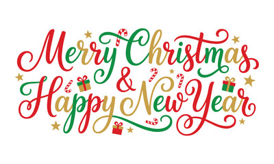 Festive merry christmas and happy new year greeting with gifts