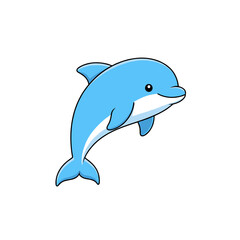 Naklejka premium Cute Cartoon Blue Dolphin Jumping Vector Illustration Isolated on White Background for Marine Life and Ocean Designs