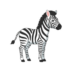 Adorable black and white striped zebra cartoon animal minimalist vector illustration graphic design for safari and wildlife
