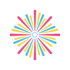 Colorful firework explosion graphic with pink yellow blue lines minimalist vector illustration for party and celebration