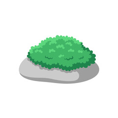Lush green moss rock or small decorative shrub on a gray stone minimalist cartoon vector illustration nature garden design