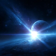 Obraz premium Blue cosmic beam traveling through vast interstellar darkness toward unknown high resolution picture