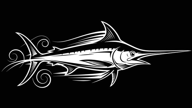 Stylized Marlin Fish Illustration with Swirling Tail Fins.