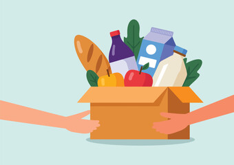 Charity Donation Box Vector Illustration filled with food items representing humanitarian aid community support relief campaign food donation and nonprofit assistance concept for graphic design