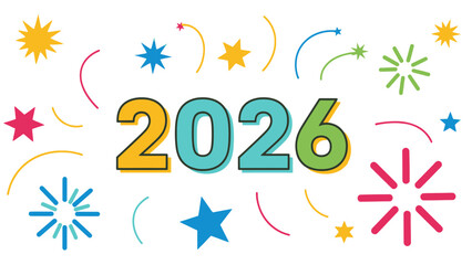 Obraz premium New Year 2026 Celebration: Capturing the vibrant anticipation of the New Year, an artful design showcases the year 2026 amidst a cascade of colorful celebratory elements.