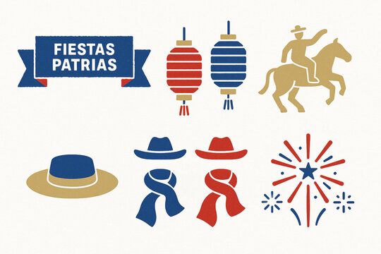 Chilean Festivals Icon Set Vector Illustration with Patriotic and Traditional Symbols