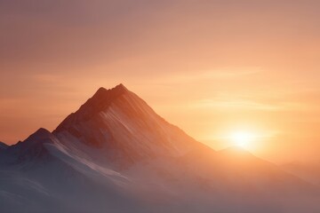new year motivation concept, bright sunrise over mountain peak, hopeful mood, success and fresh start theme