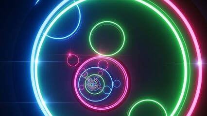 Abstract Tunnel with Glowing Neon Circles for Futuristic Backgrounds or Creative Digital Design Projects