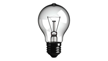 A clear glass lightbulb, filament glowing dimly inside, against a black background