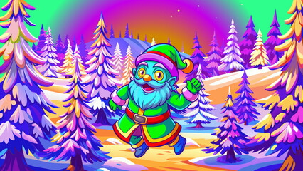 Christmas, New Year, forest, fir tree, conifers, trees, snow, sky, ice, freshness, vector, graphics, holiday, children's, joy, dream, family, congratulations, postcards, design, Christian traditions.