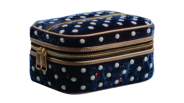 Navy blue polka dot cosmetic case - Powered by Adobe