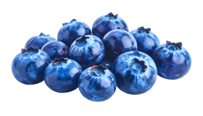 Close-up of a vibrant cluster of ripe, plump blueberries, isolated on a black background