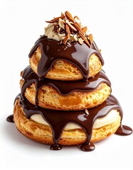 Profiterole Cream Puff Tower With Chocolate Sauce Drizzle