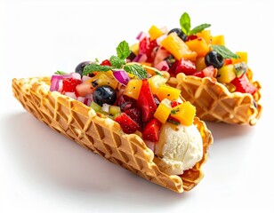 waffle taco shell filled with fresh fruit salad