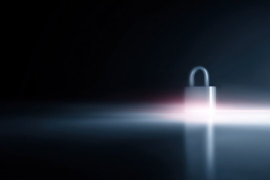 digital security concept, glowing lock icon, dark background, cybersecurity theme - Powered by Adobe