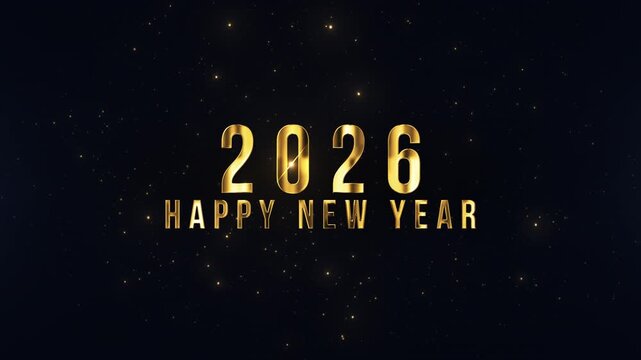 Golden Banner Happy New Year 2026 with particles, new year 2026