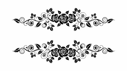 Elegant floral design featuring roses leaves and swirling vines in black © Riya