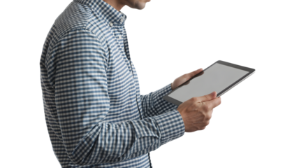 Hand Holding Tablet PC Isolated on White Background