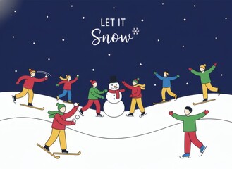 Naklejka premium Let It Snow Winter Activities Illustration