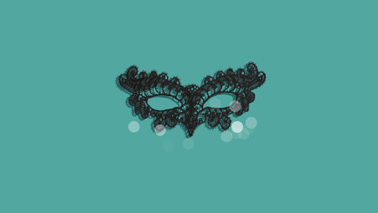 Carnival Mask On Teal Background With Glitter. Perfect Visual For Masquerade Invitations, Costume Party Flyers, Festive Event Branding, Or Mardi Gras Content With Focus On Glamour And Celebration