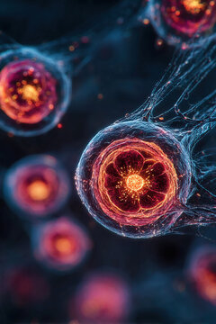 Fertilized oocyte and sperm elements captured under microscope in cellular detail