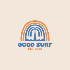 Hand drawn vintage surfing illustration with retro lines and classic beach vibes. Perfect for apparel, posters, branding, and summer lifestyle designs.