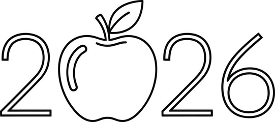 2026 apple outline vector illustration, creative number typography with fruit icon for new year and branding design © Shamim